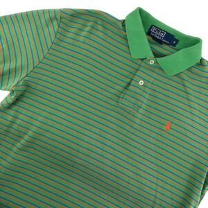 VTG Polo Ralph Lauren Men's S Striped Polo Shirt Green Blue Orange Short Sleeve